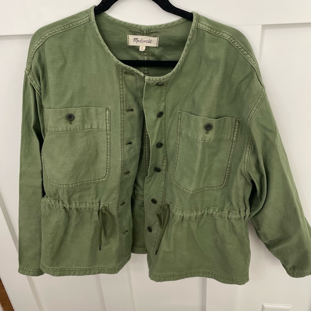 Women’s Madewell Army Green Button front Jacket-Large-cinch drawstring-Pockets - Picture 5 of 7